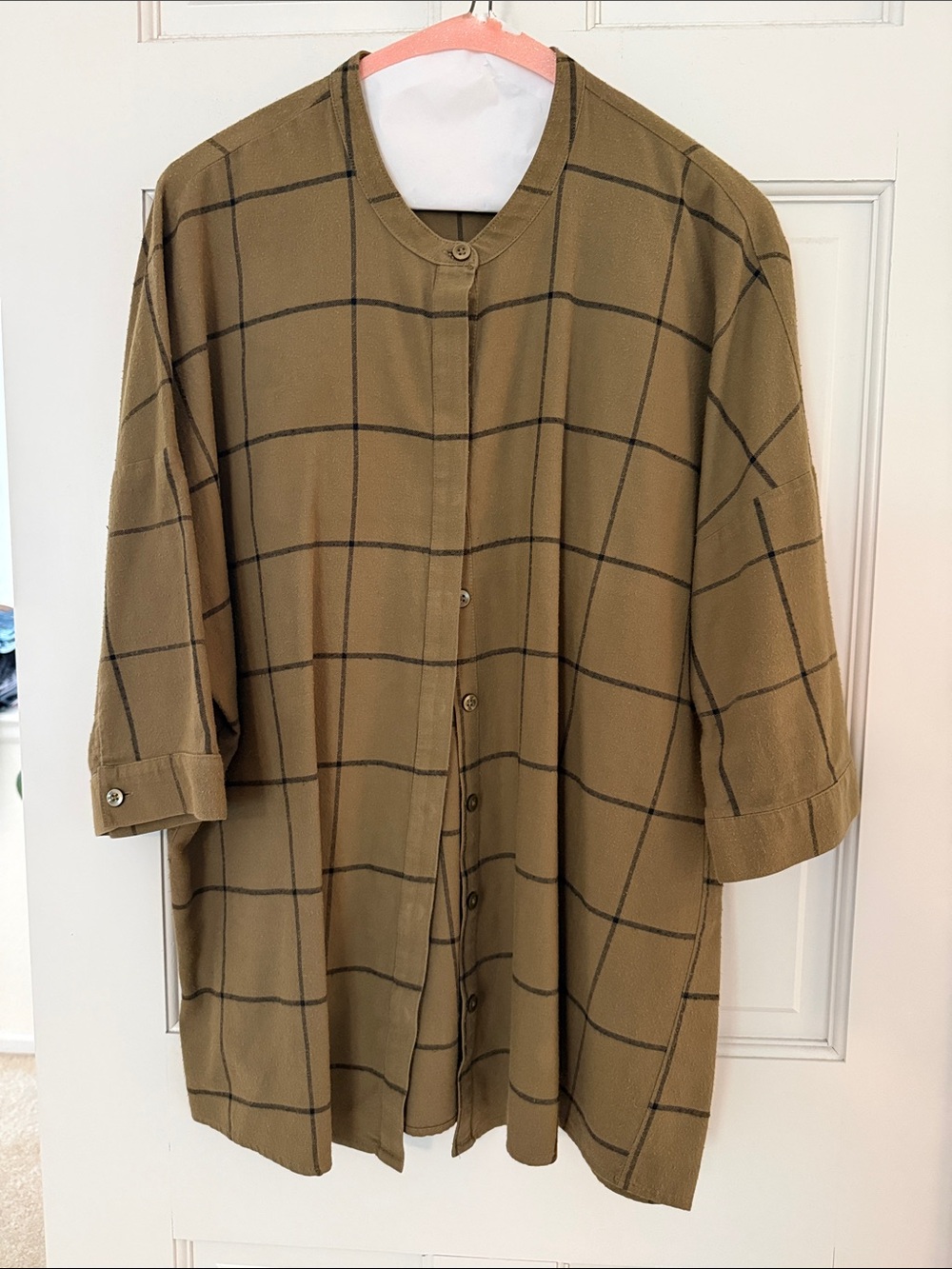 Women’s Olive Green Windowpane Button-Up Shirt